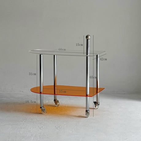 table-03179　クリア×オレンジ アーチデザイン キャスター付き サイドテーブル