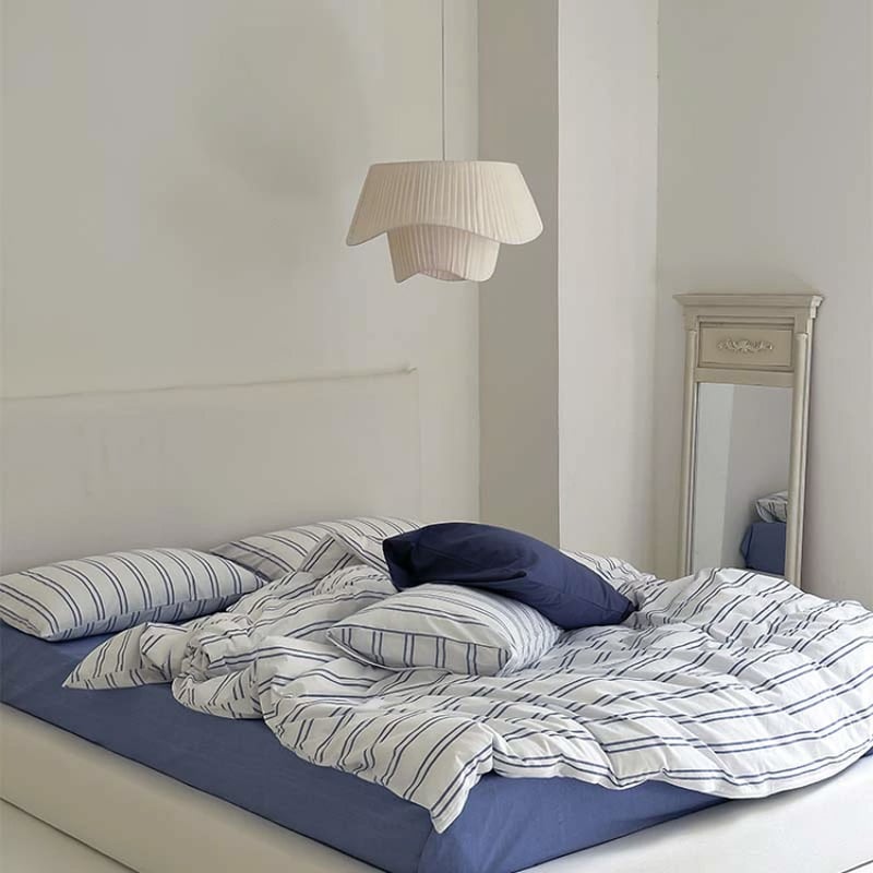 sheet-03006 white×blue ダブルストライプ 掛け布団カバー シングル