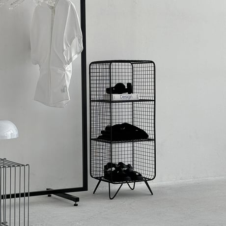 rack-03062　ブラック スタンド付き スチールメッシュ 3段ラック