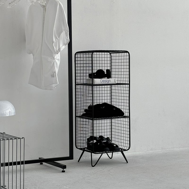 rack-03062 ブラック スタンド付き スチールメッシュ 3段ラック