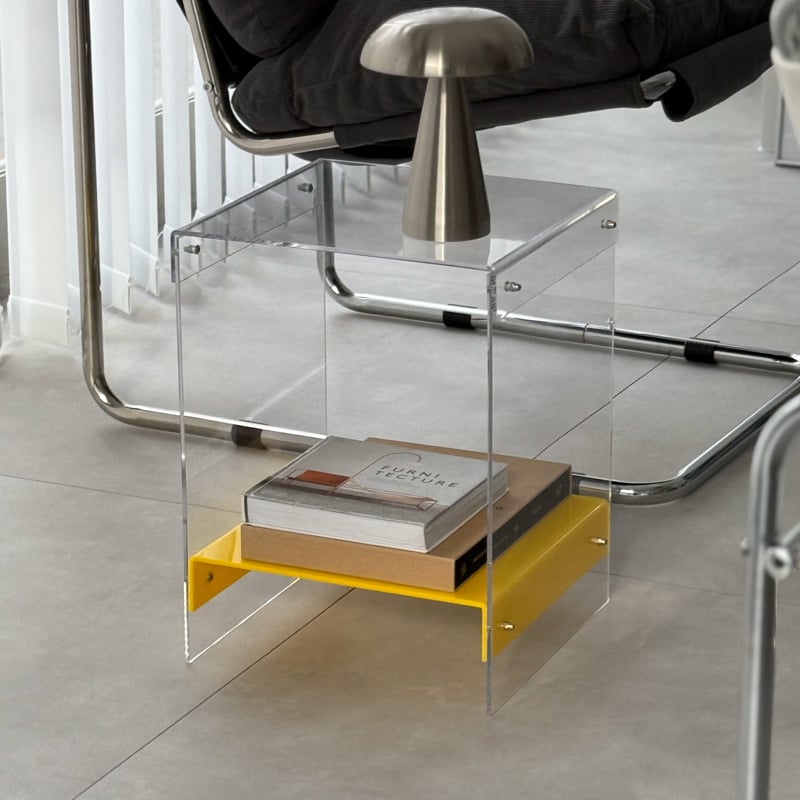 table-03180 アクリル イエロー×クリア 2段 サイドテーブル | ART OF B