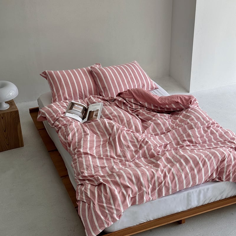 beddingsets-03059 pink×white ストライプ 布団カバーセット | A