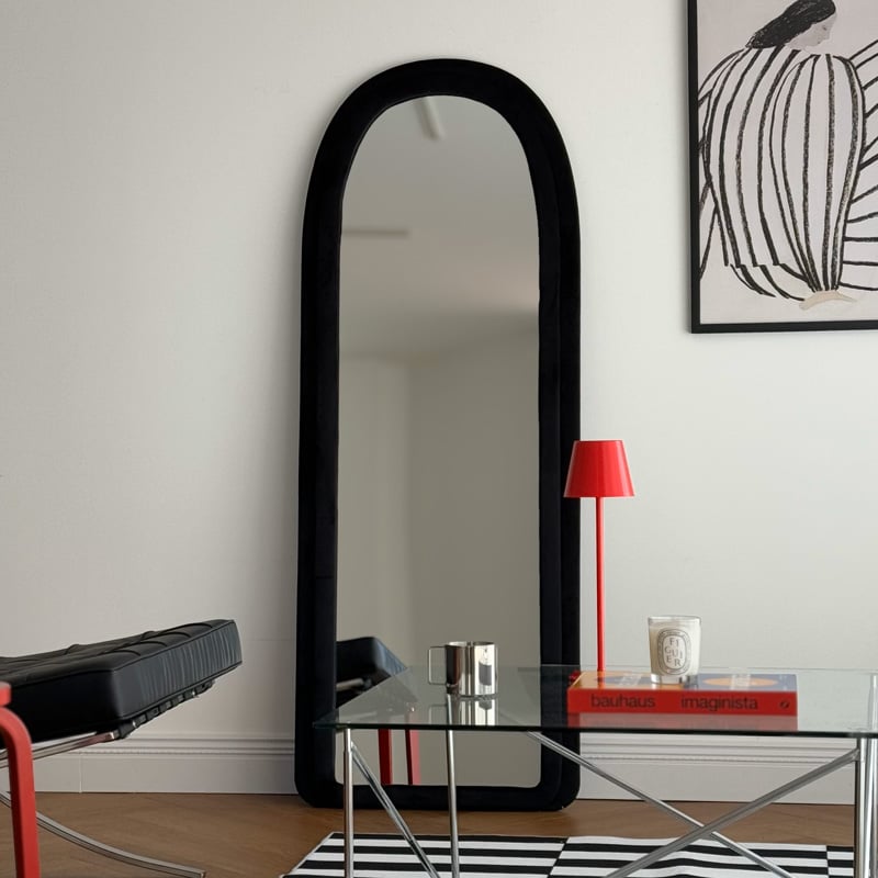 mirror-03143 アーチ型 ベロアダブルフレーム スタンドミラー 置き型