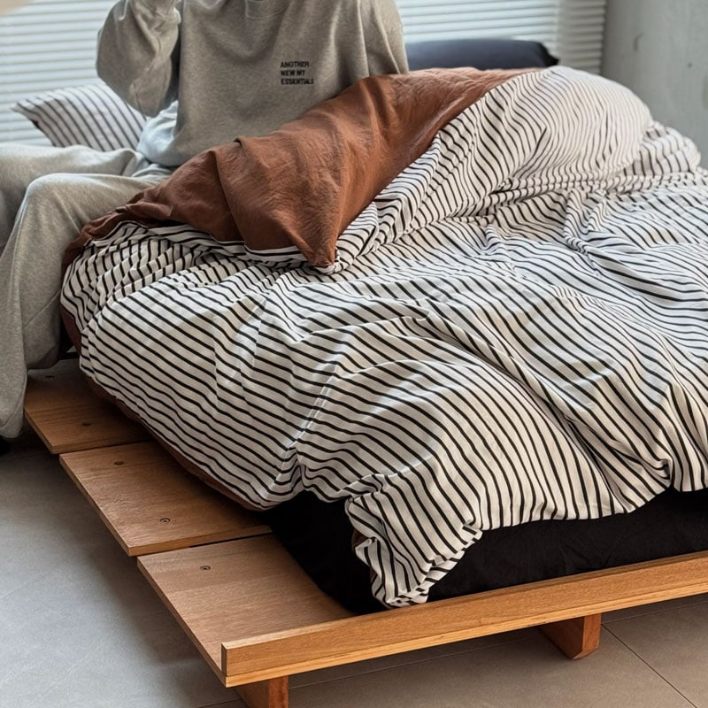 beddingsets-03127 stripe×black×brown リバーシブルストライ