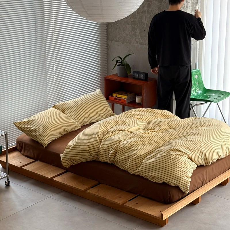 beddingsets-03140 yellow×brown ストライプ 布団カバーセット |