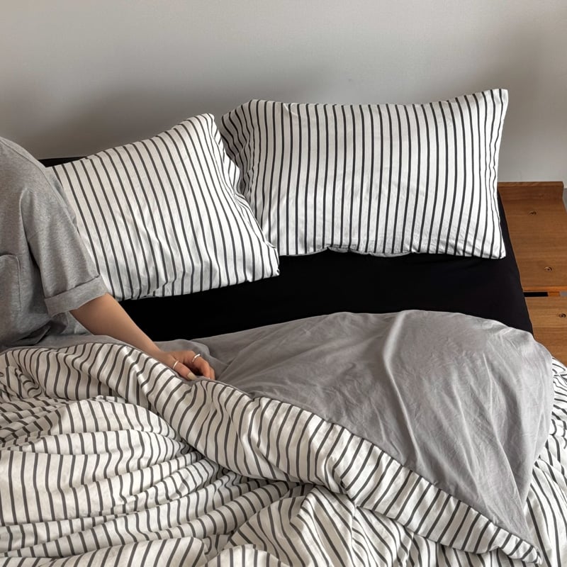 beddingsets-03107 black×white ストライプ 布団カバーセット |