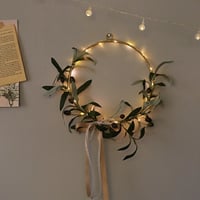 wall-03047　オリーブ リース クリスマス LED電球付き