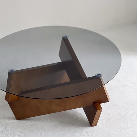 予約販売6月中旬～6月下旬頃発送予定　table-03176　ウッドベース ラウンドガラス コーヒーテーブル 70cm