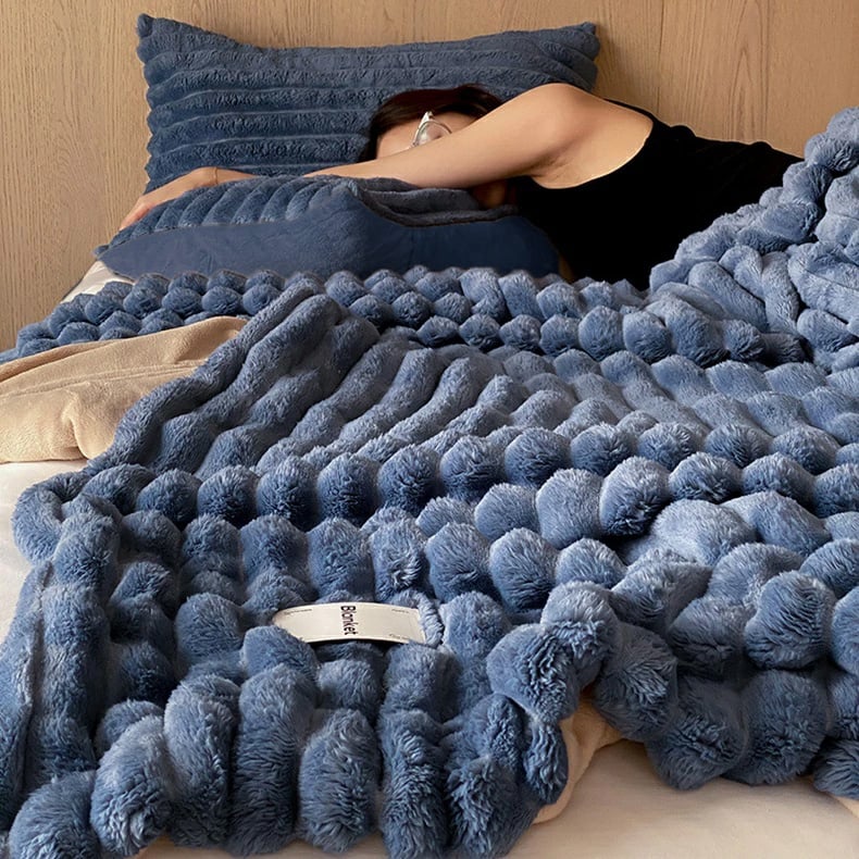 pillowcase-03014 ストライプ ラビットファー ふわふわ毛布 枕