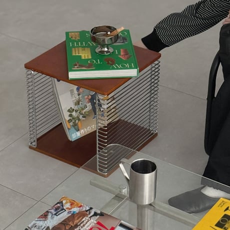 予約販売8月中旬～8月下旬頃発送予定　table-03224　プライウッド×ワイヤー サイドテーブル