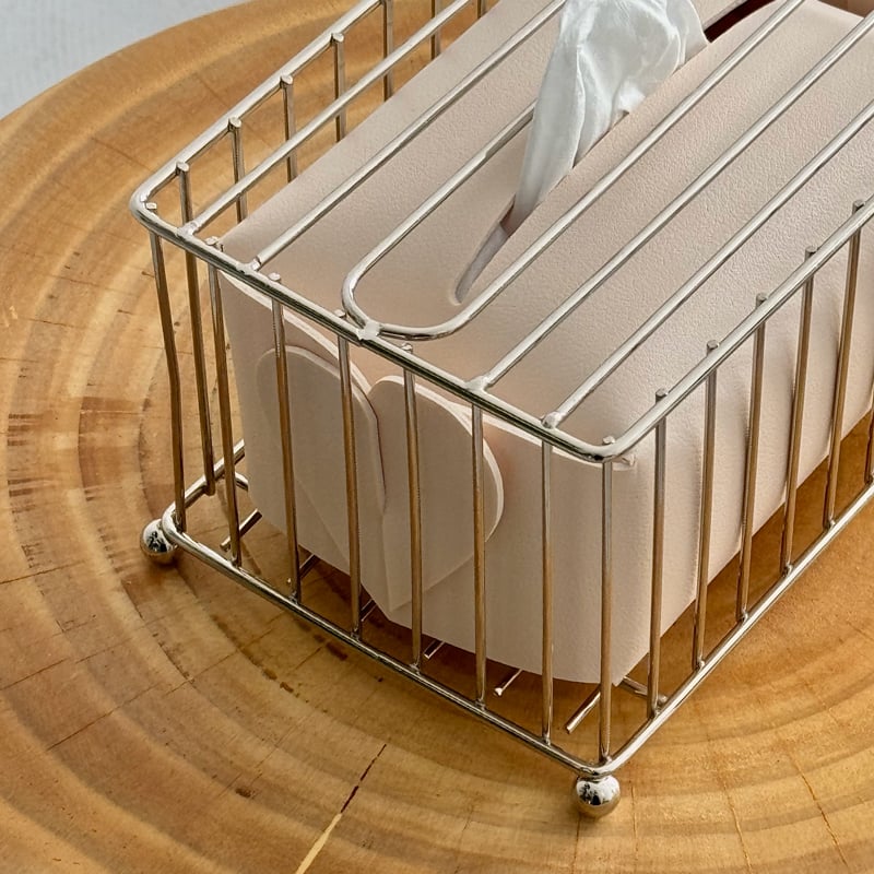 tissuebox-03073 シルバーワイヤー ヴィーガンレザー ティッシュケース