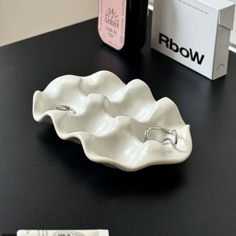 plate-03109　セラミック ウェーブデザイン アクセサリートレイ