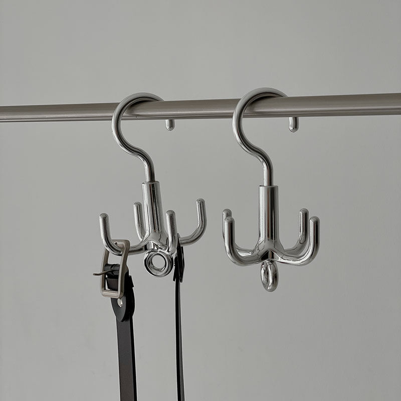 国産 衣桁 360度 回転フック シルバー付き wall-03079 360度回転 シルバータコ足ハンガーフック 2個セット