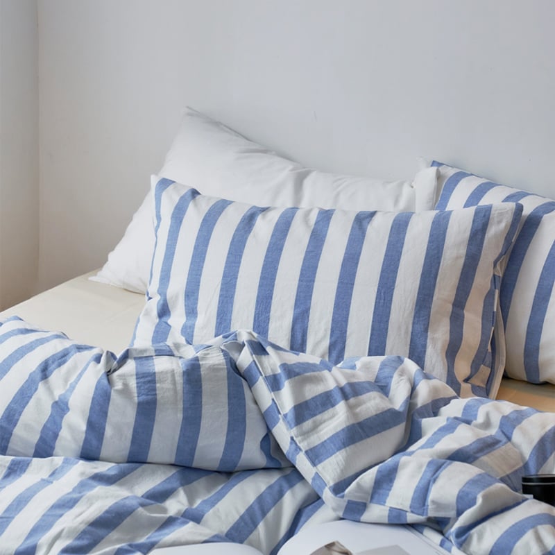 sheet-03002 white×blue ロンドンストライプ 掛け布団カバー シングル
