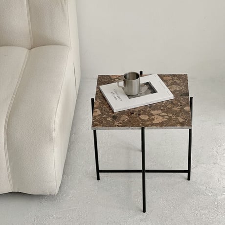 table-03122　ブラウン テラゾー 大理石 サイドテーブル