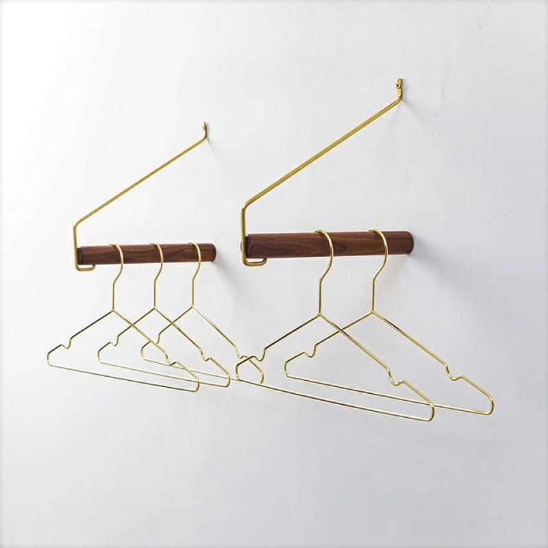 wallrack-03021 真鍮×ウッド ハンガーラック 収納 ウォール 壁付け