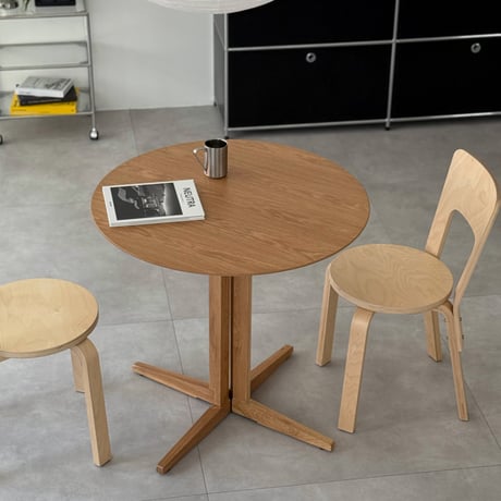 table-03205　ホワイトオーク突板天板 ラウンドテーブル 直径80cm