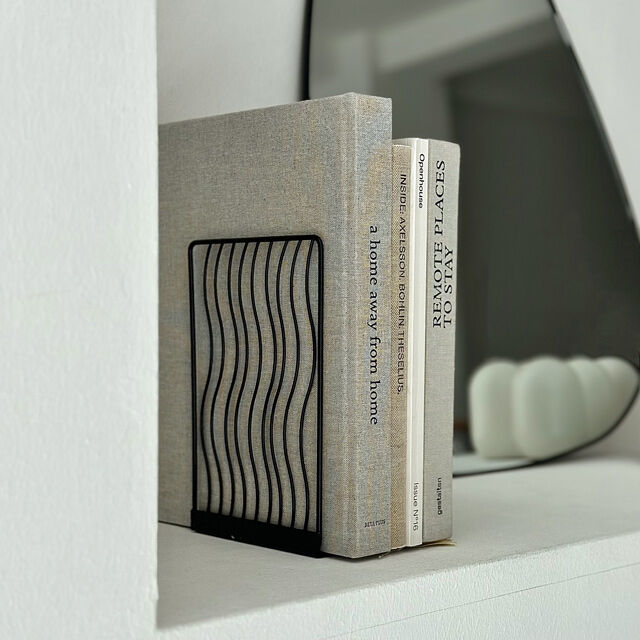 bookend-03018 wave line アイアン ブックスタンド 2個セット | AR