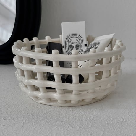予約販売6月下旬～7月上旬頃発送予定　basket-03075　セラミック バスケット ラウンド オフホワイト