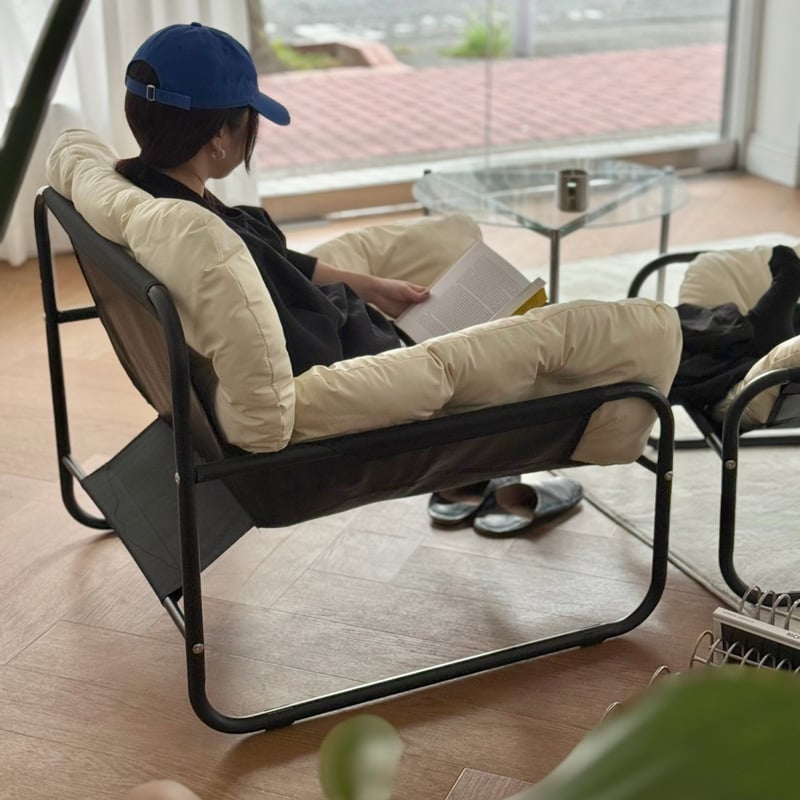 MIRENDO ブラック タフテッド オットマン 予約販売2月中旬～2月下旬頃発送予定 chair-03097 ブラックフレーム