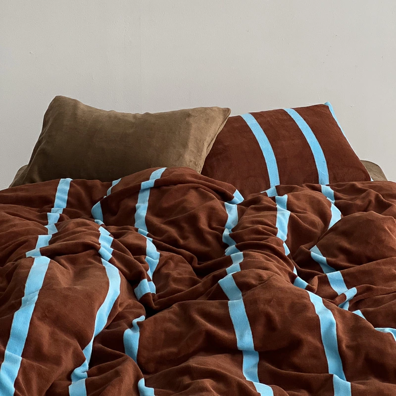 beddingsets-03060 brown×blue あたたか ファイバー厚手 起毛 スト