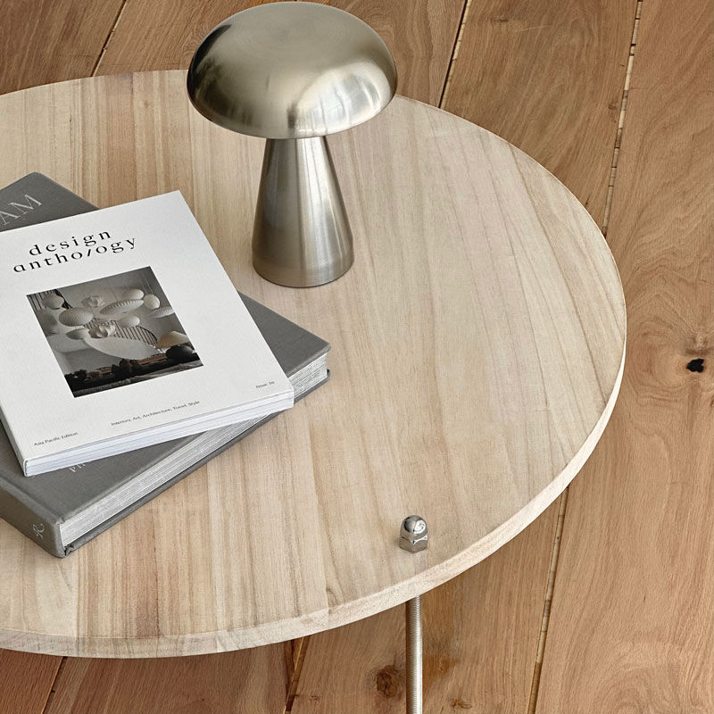 table-03111 天然木 ラウンド 天板 ステンレスレッグ ローテーブル