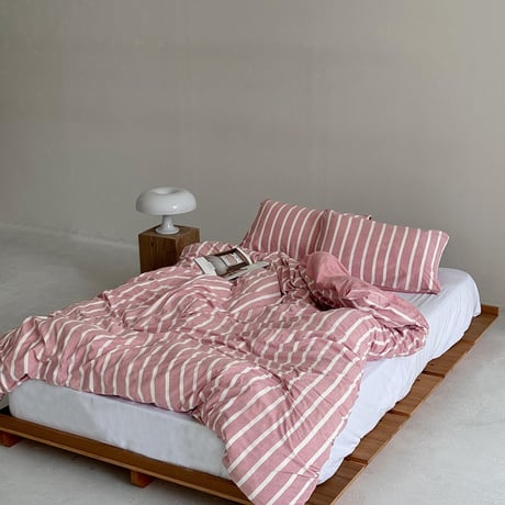 beddingsets-03059　pink×white ストライプ 布団カバーセット