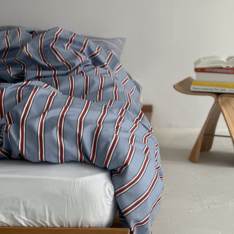 beddingsets-03042 blue×red シックシンストライプ 布団カバーセット