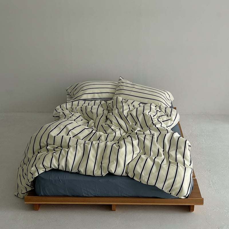 クリーム色ショートボード ストライプカバー付き beddingsets-03009 cream×navy シックシンストライプ 布団