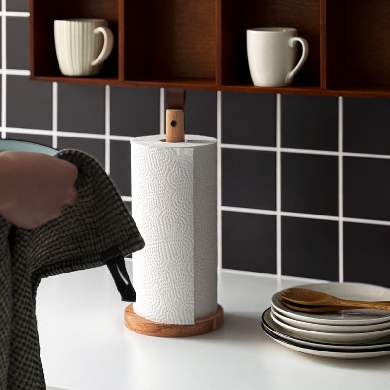 kitchen-03034 天然木×ヴィーガンレザー キッチンペーパーホルダー