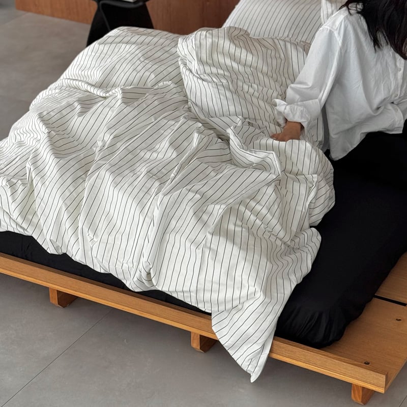 beddingsets-03093 white ピンストライプ 布団カバーセット | ART