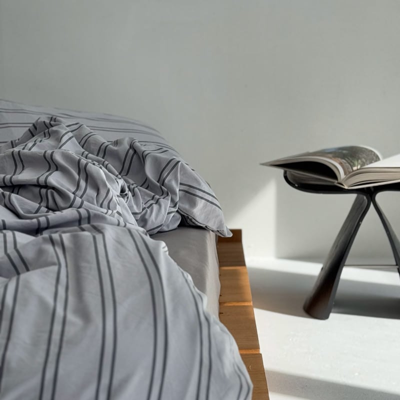 beddingsets-03086 gray×charcoal ダブルストライプ 布団カバーセ