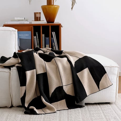 blanket-03053　geometric pattern ニットブランケット 130×180