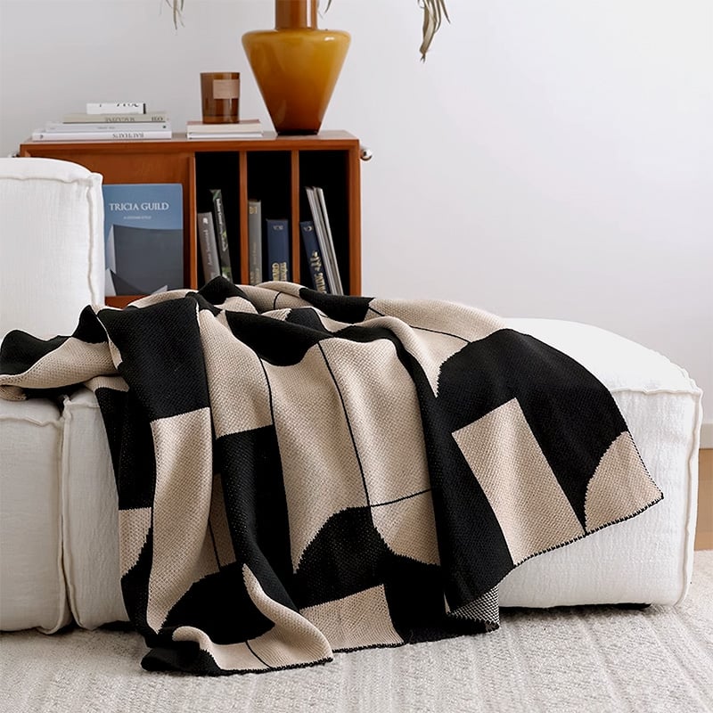 blanket-03053 geometric pattern ニットブランケット 130×1