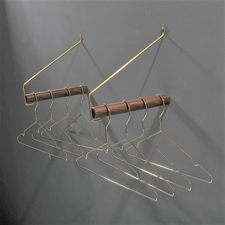 wallrack-03021　真鍮×ウッド ハンガーラック 収納 ウォール 壁付け ナチュラル ダークブラウン