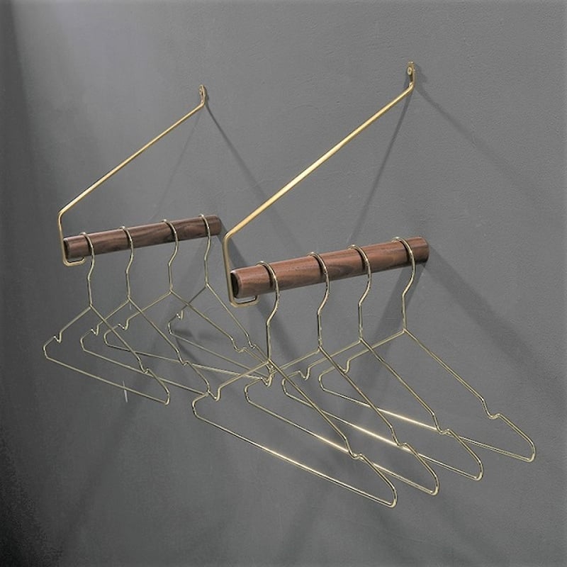 wallrack-03021 真鍮×ウッド ハンガーラック 収納 ウォール 壁