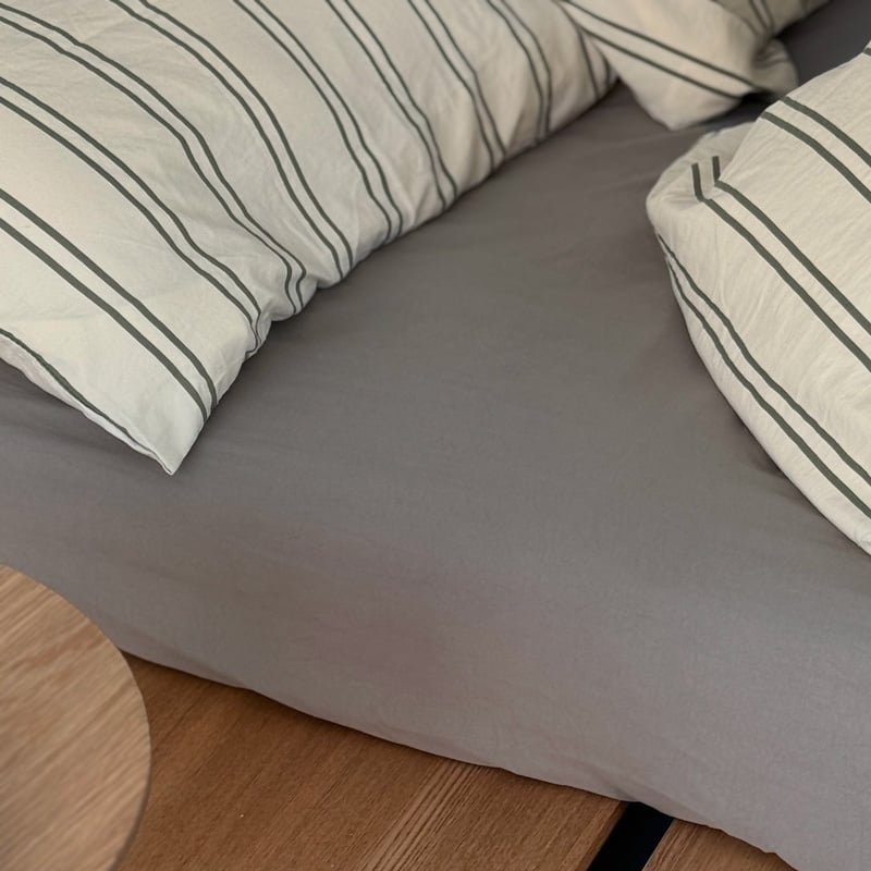 beddingsets-03092 ivory×khaki グレーシーツ ダブルストライプ