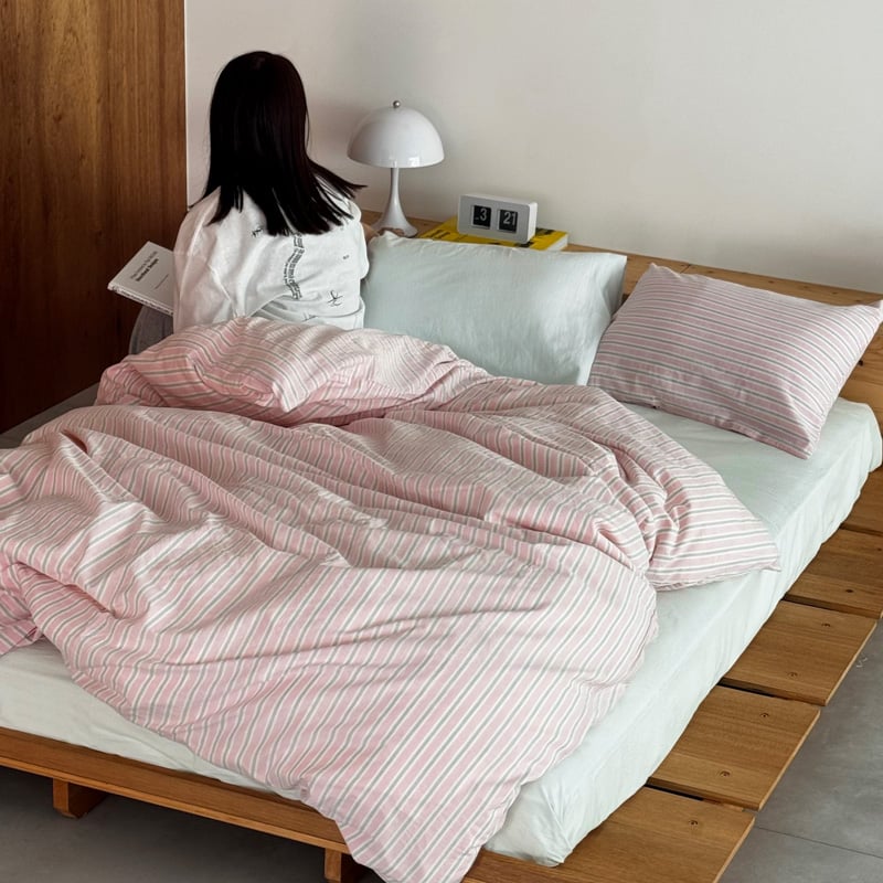 beddingsets-03112 pink×mint ストライプ 布団カバーセット | AR