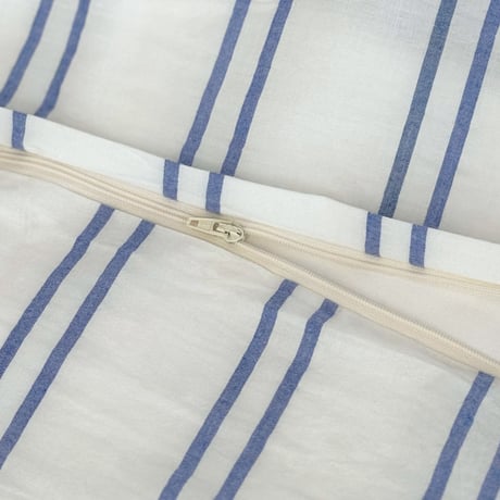 beddingsets-03019　white×blue ダブルストライプ 布団カバーセット