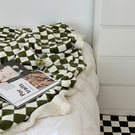 blanket-03040　チェッカーフラッグ ボア ブランケット 210cm×240cm 毛布