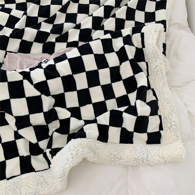 blanket-03040 チェッカーフラッグ ボア ブランケット 210cm×240cm 毛