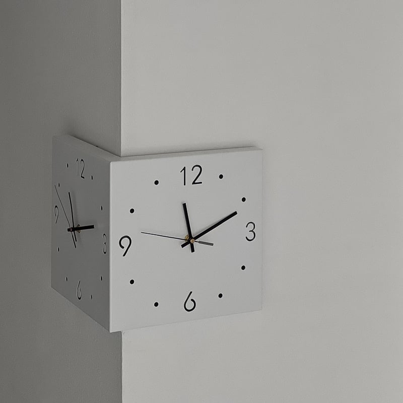 clock-03072 ホワイト コーナー 両面時計 静音 | ART OF BLACK