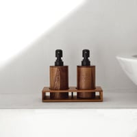 soapbottle-03049　天然木 ブラックウォールナット ソープディスペンサー 台座 詰め替えボトル 210ml