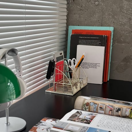 stationery-03063　シャンパンシルバー スチール デスクオーガナイザー