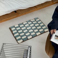 mat-03106　ブルー×ブラウン デザインパターン ラグ 40cm×60cm