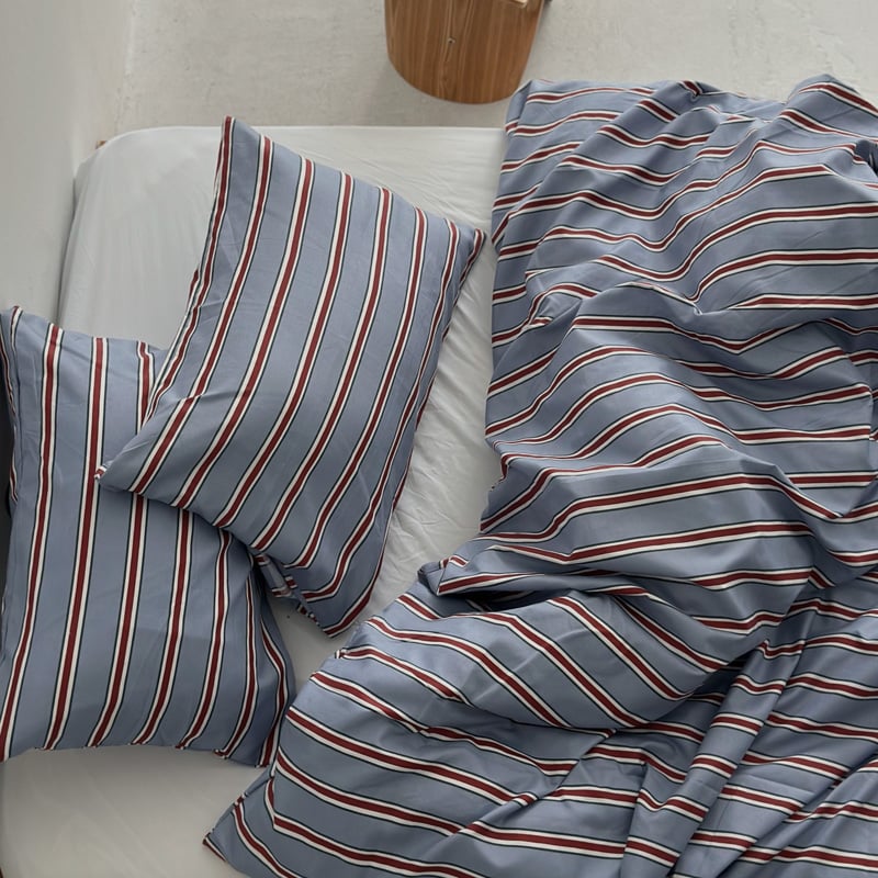 beddingsets-03042 blue×red シックシンストライプ 布団カバーセット