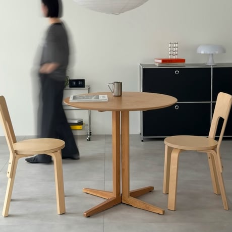 table-03205　ホワイトオーク突板天板 ラウンドテーブル 直径80cm