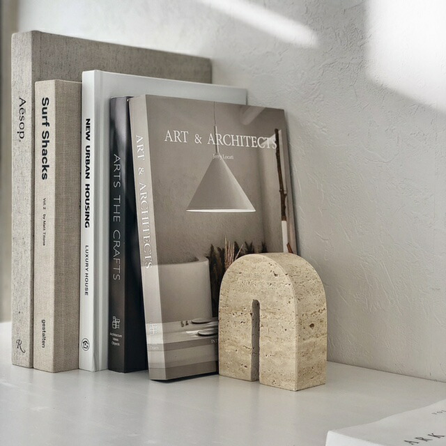 ブックエンド2個セット　大理石　トラバーチン　インテリア ブックエンド2個セット 大理石 トラバーチン インテリア