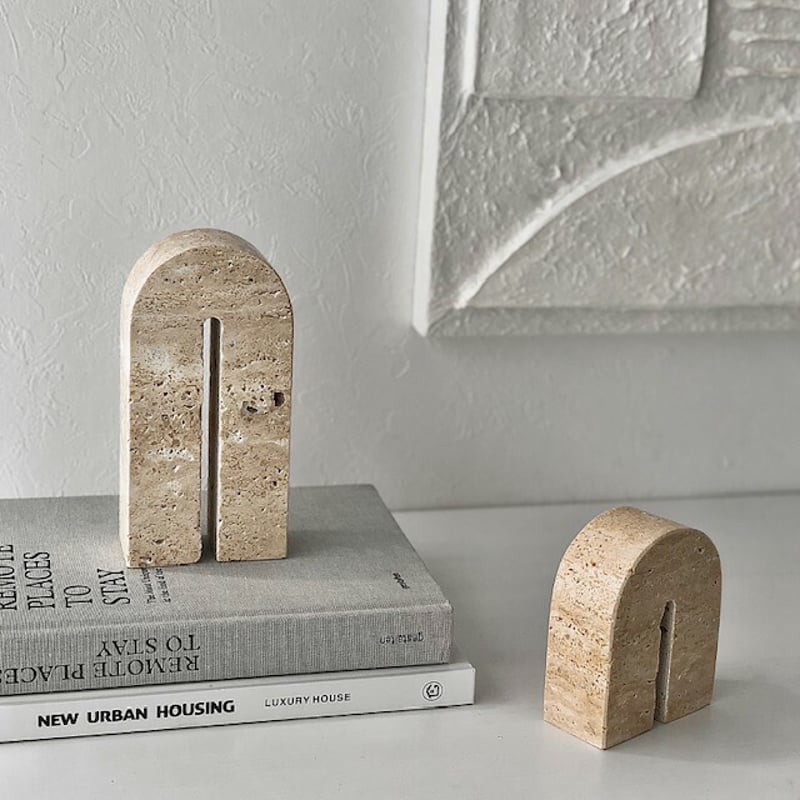 ブックエンド2個セット　大理石　トラバーチン　インテリア 楽天市場】天然大理石 トラバーチン Arch ブックエンド 1個売り