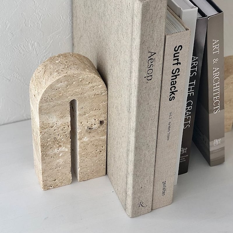 ブックエンド2個セット　大理石　トラバーチン　インテリア bookend-03011 天然大理石 トラバーチン ブックエンド 1点売り